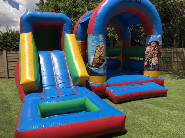 Moana-themed bounce house slide combo rental